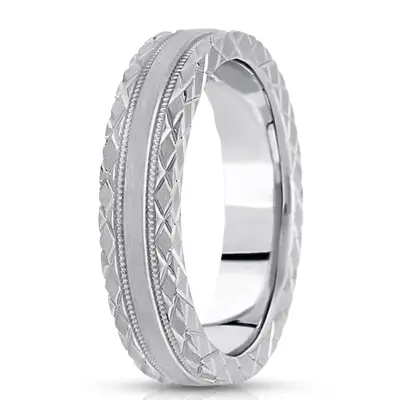 10K white gold 4.5mm. satin hand-engraved-fancy-carved-wedding-band - alternate view 3 thumbnail