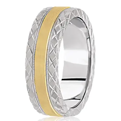 Modern XX Edge Fancy Carved Wedding Ring 