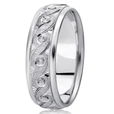 10K white gold 7mm. cross satin fancy-diamond-cut-wedding-band - alternate view 4 thumbnail