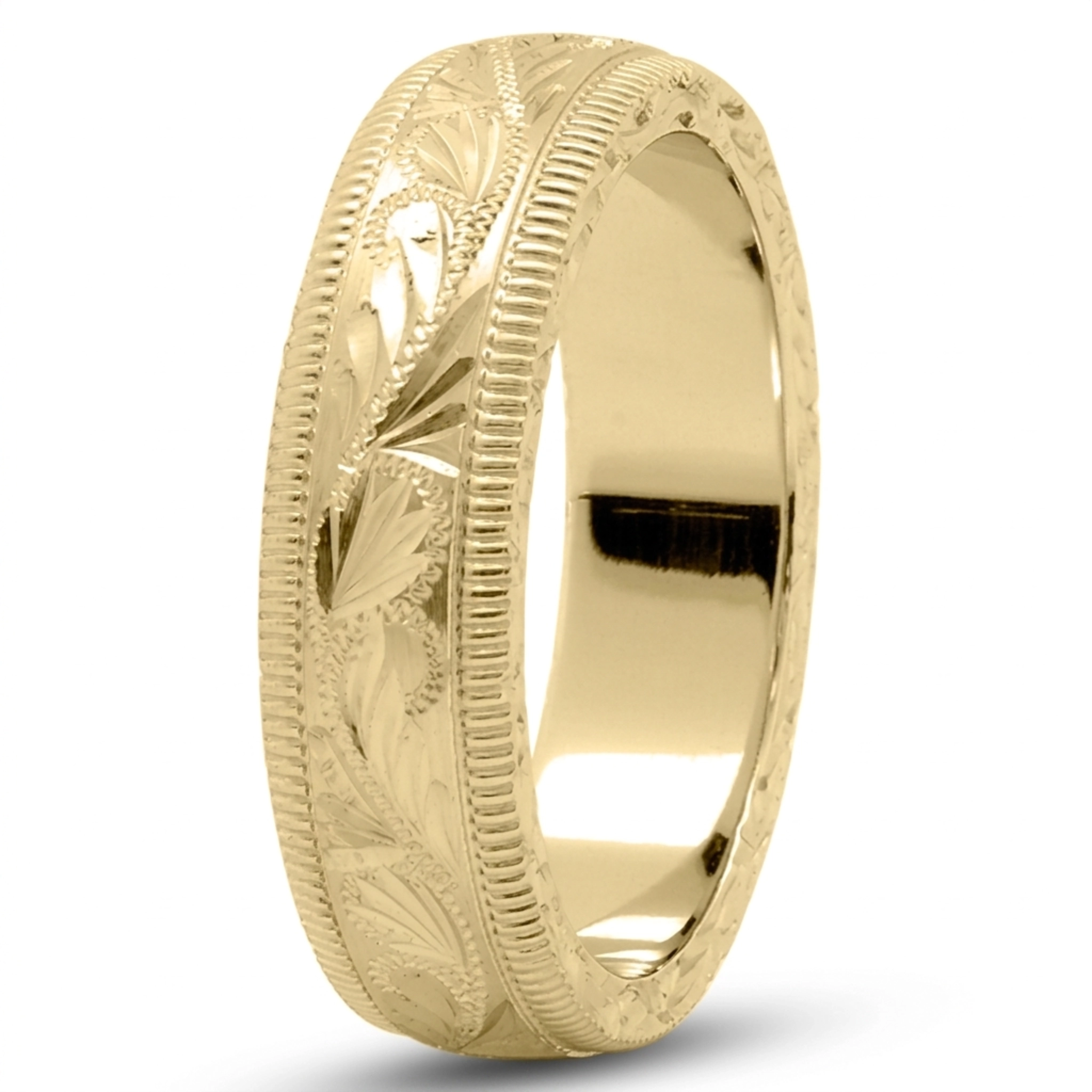 10K yellow gold 6mm. satin fancy-hand-engraved-wedding-band - alternate view 3