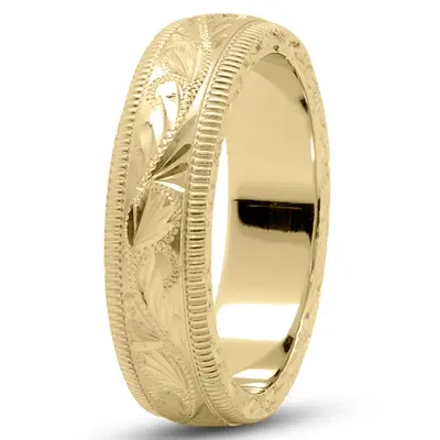 10K yellow gold 6mm. satin fancy-hand-engraved-wedding-band - alternate view 3 thumbnail