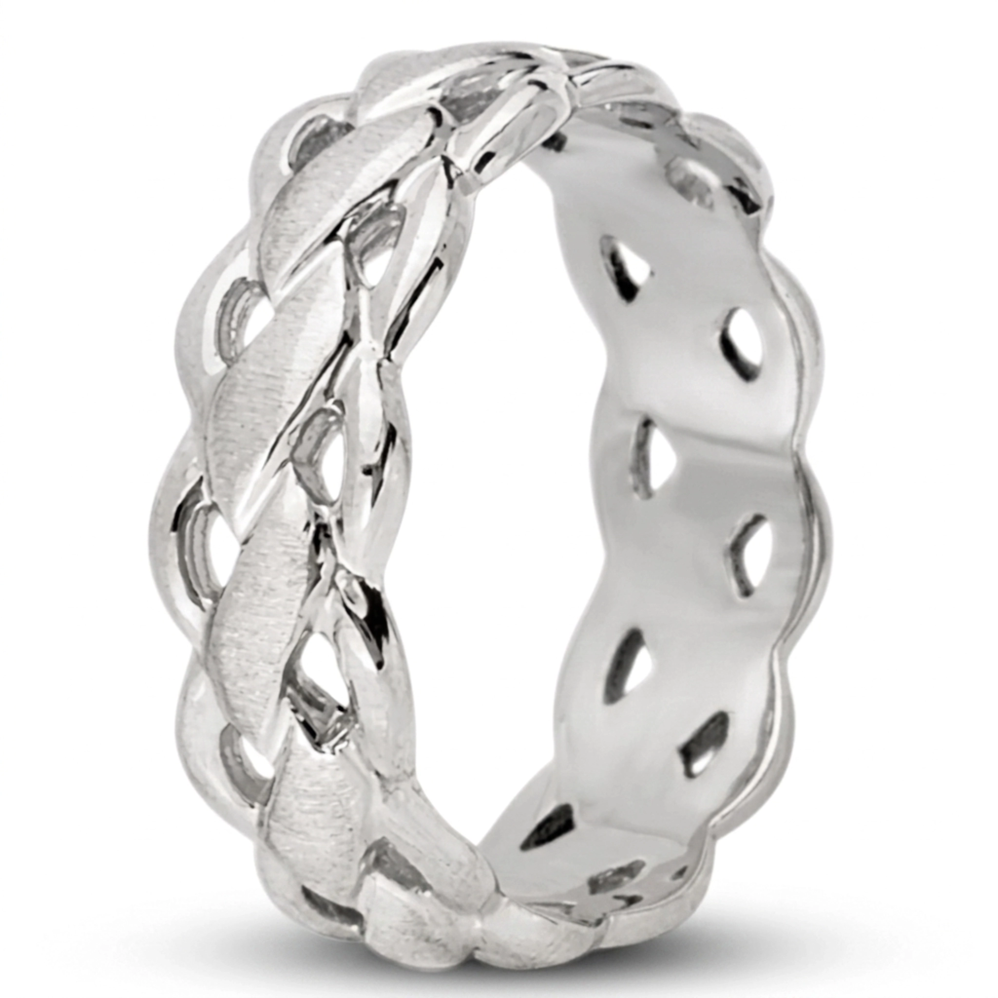10K white gold 7mm. cross satin Twist-Wedding-Band - alternate view 3