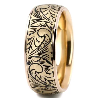 10K yellow gold 7mm. satin Floral-Hand-Engraved-Wedding-Ring - alternate view 6 thumbnail