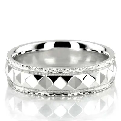 Fish Scale Style Edge Diamond Cut Wedding Ring 