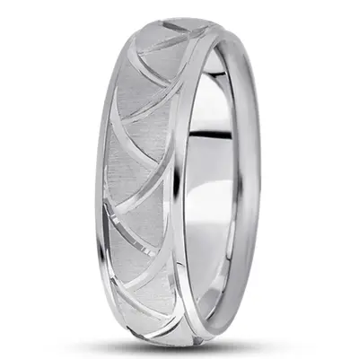 10K white gold 7mm. cross satin fancy-carved-diamond-cut-wedding-band - alternate view 3 thumbnail