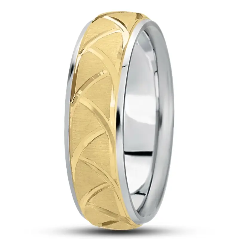 10K white-yellow-white gold 7mm. cross satin fancy-carved-diamond-cut-wedding-band - alternate view 5