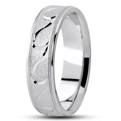 10K white gold 6mm. wire matte fancy-carved-diamond-cut-wedding-ring - alternate view 5 thumbnail