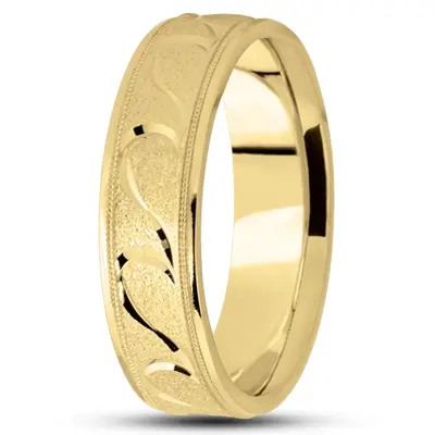 10K yellow gold 6mm. wire matte fancy-carved-diamond-cut-wedding-ring - alternate view 4 thumbnail