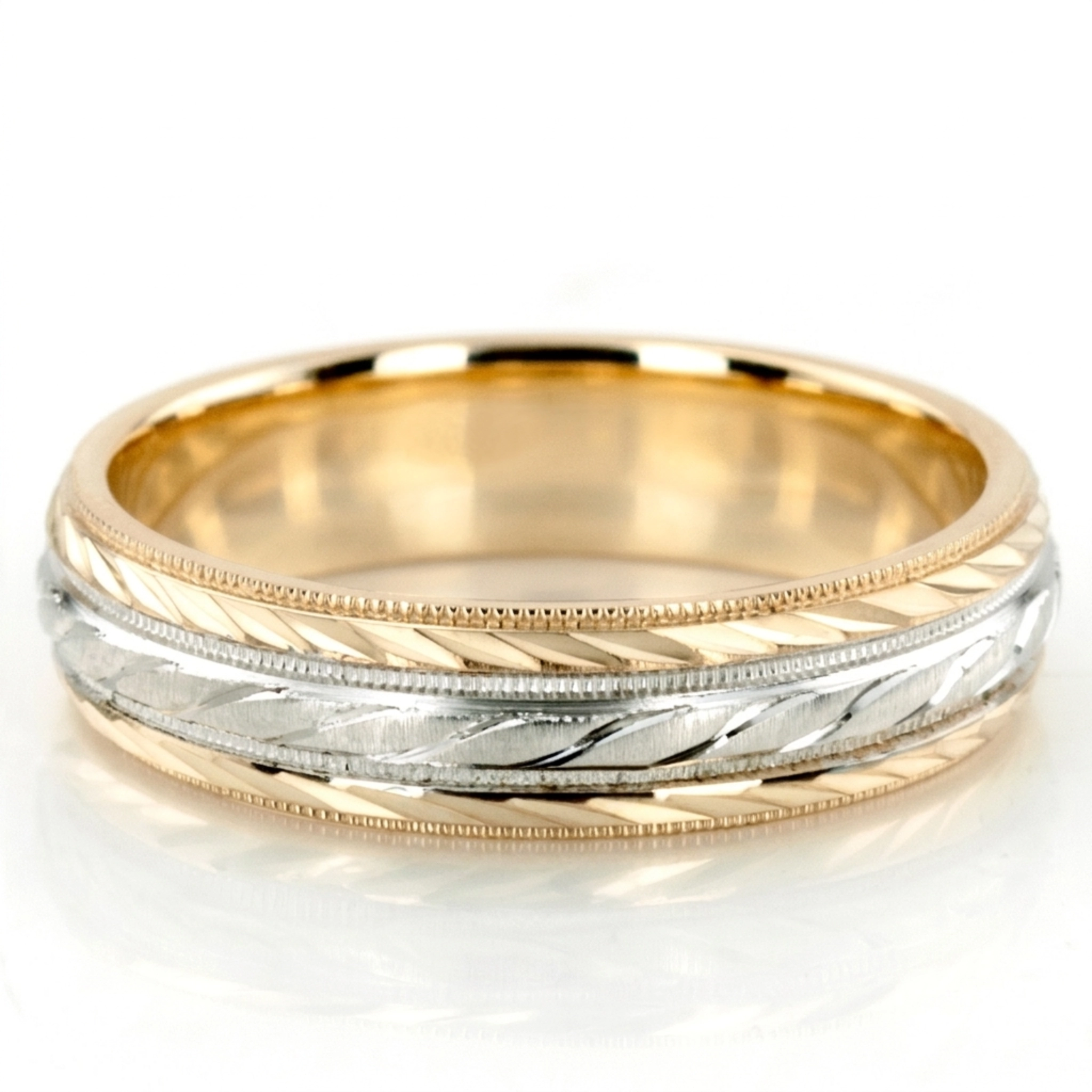 10K yellow-white-yellow gold 7mm. same as picture fancy-carved-diamond-cut-wedding-ring - main view