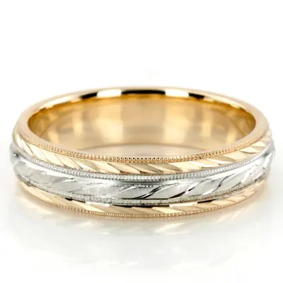 10K yellow-white-yellow gold 7mm. same as picture fancy-carved-diamond-cut-wedding-ring - main view thumbnail