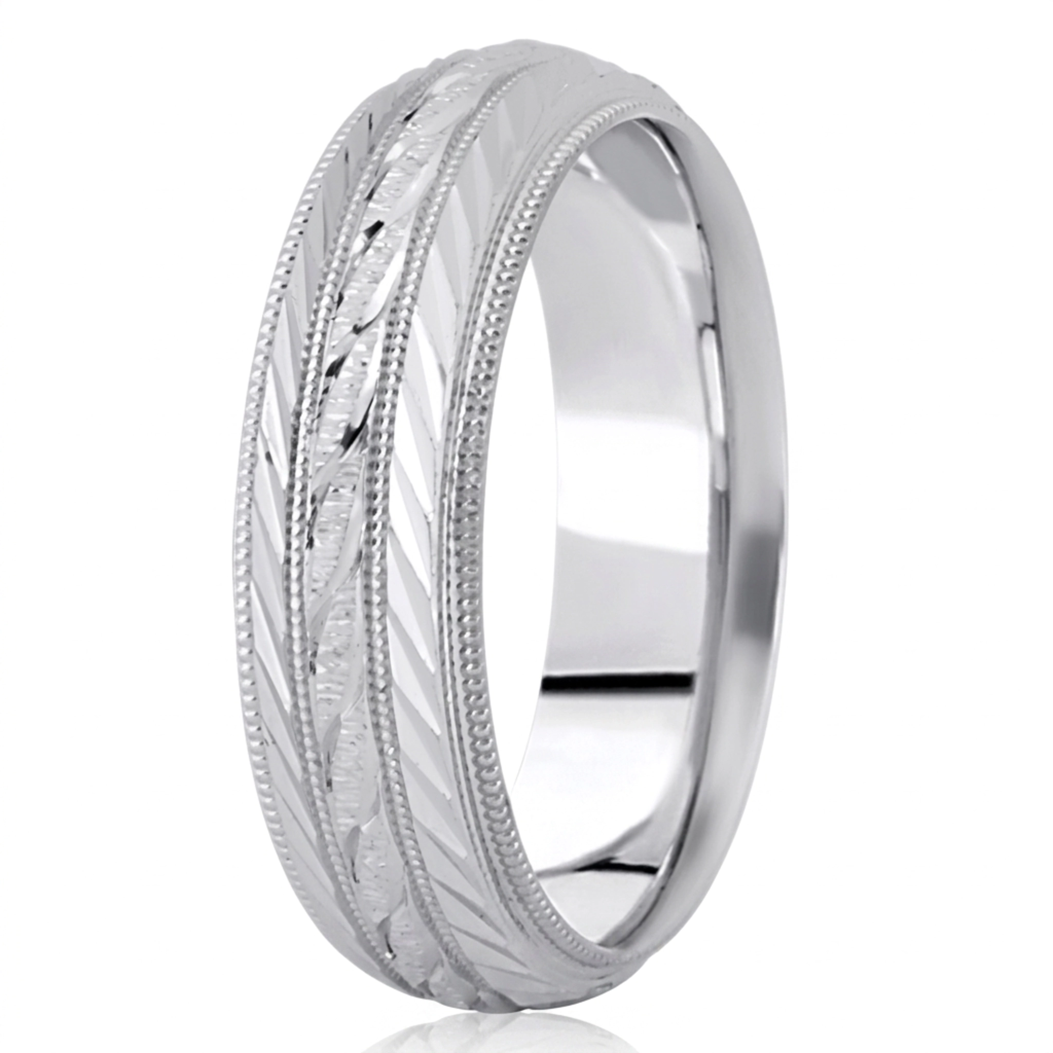 10K white gold 7mm. same as picture fancy-carved-diamond-cut-wedding-ring - alternate view 5
