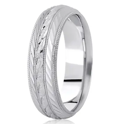 10K white gold 7mm. same as picture fancy-carved-diamond-cut-wedding-ring - alternate view 5 thumbnail