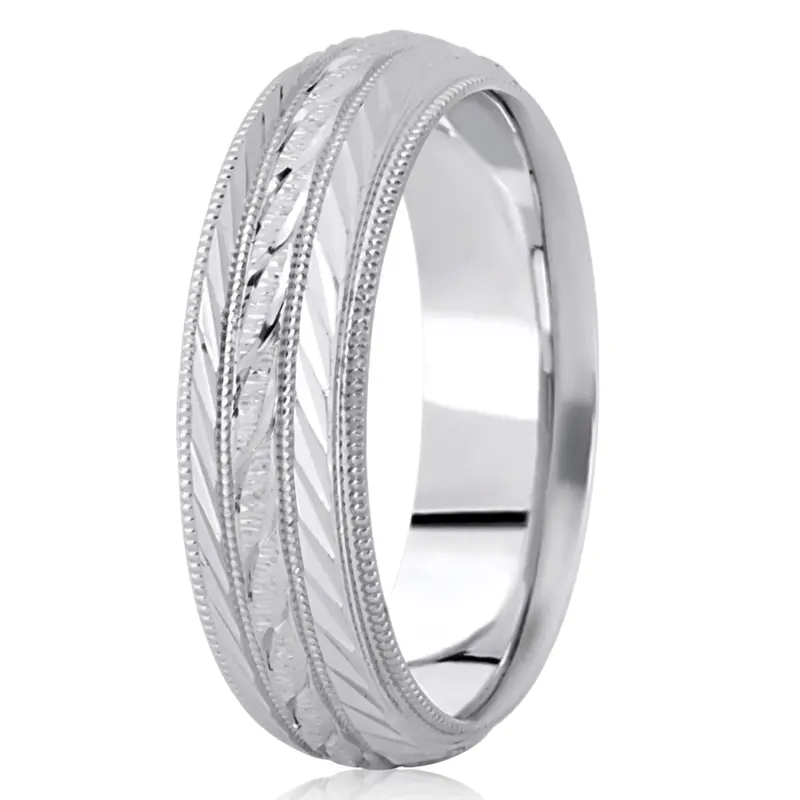 10K white gold 7mm. same as picture fancy-carved-diamond-cut-wedding-ring - alternate view 5