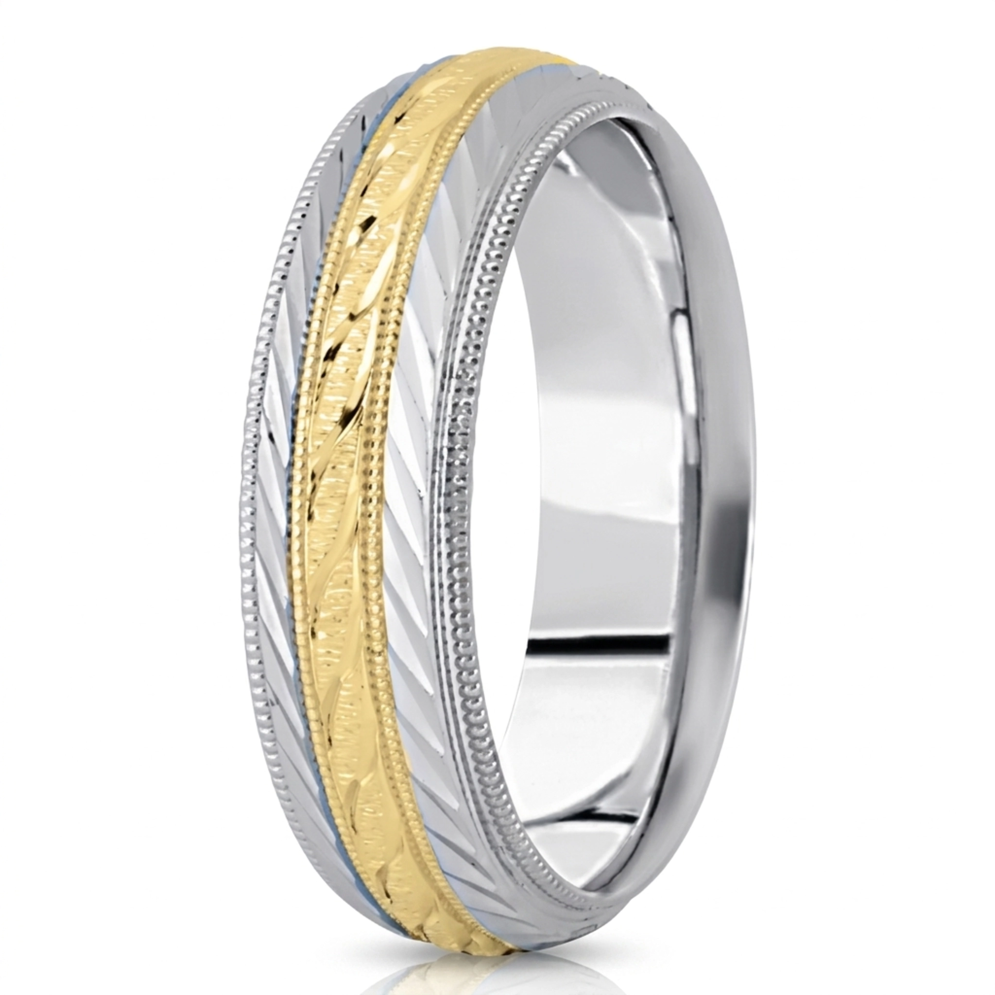 10K white-yellow-white gold 7mm. same as picture fancy-carved-diamond-cut-wedding-ring - alternate view 6