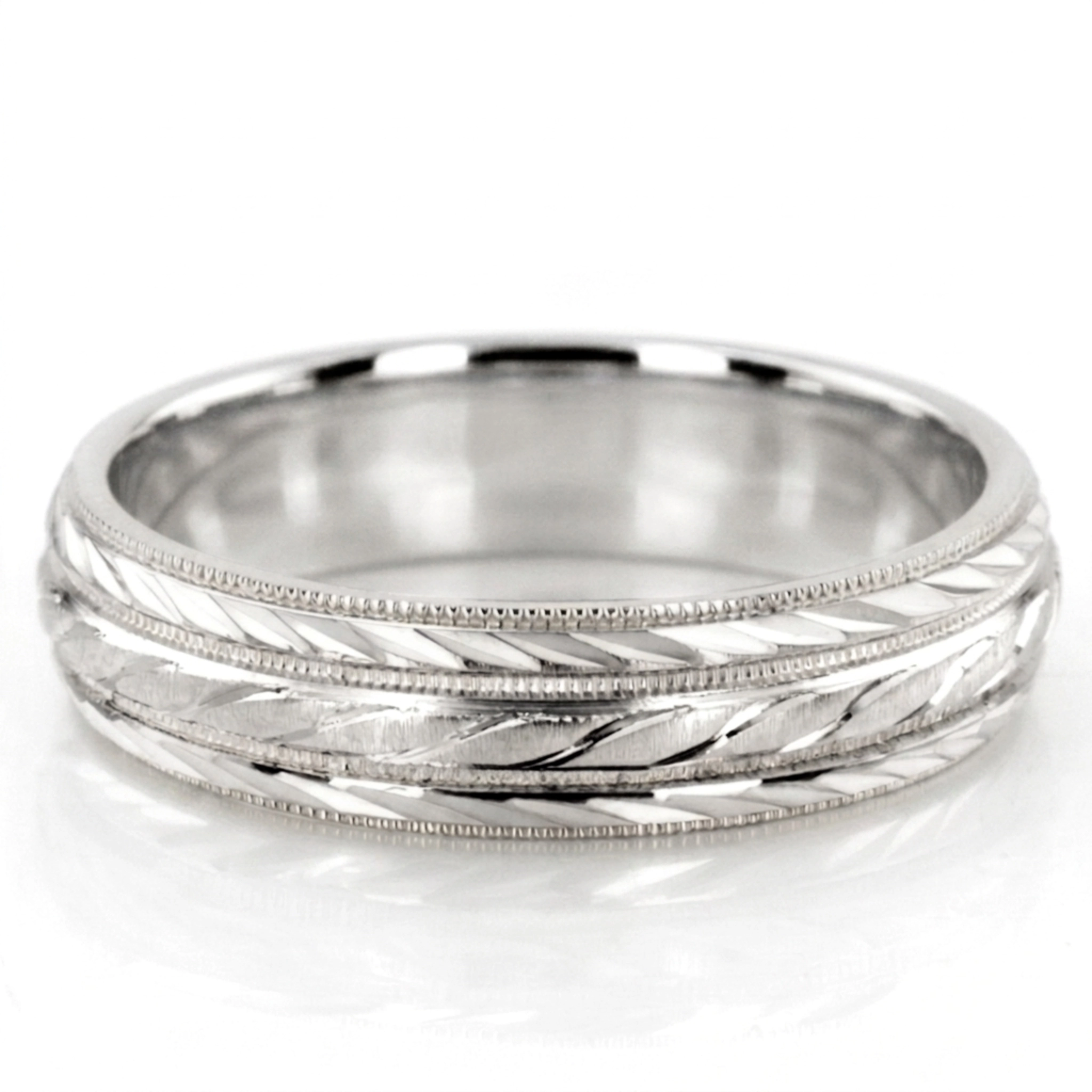 10K white gold 7mm. same as picture fancy-carved-diamond-cut-wedding-ring - alternate view 2