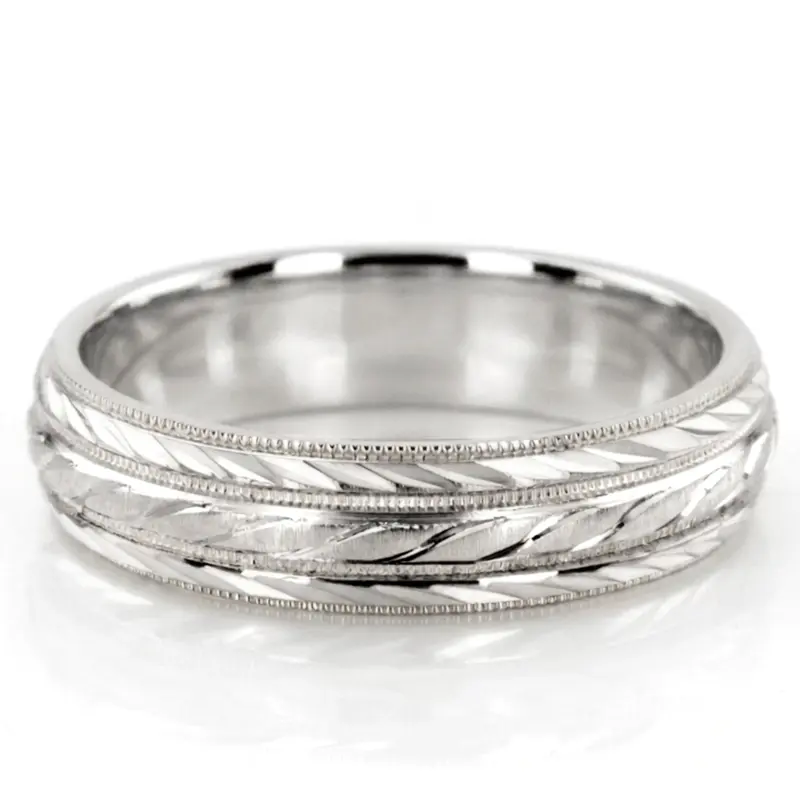 10K white gold 7mm. same as picture fancy-carved-diamond-cut-wedding-ring - alternate view 2