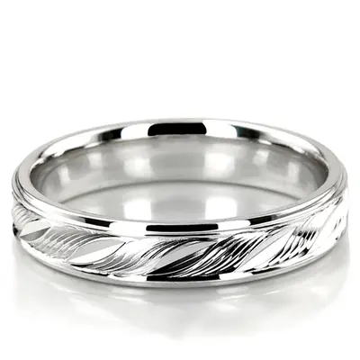 10K white gold 5mm. high polish fancy-carved-diamond-cut-wedding-band - main view thumbnail