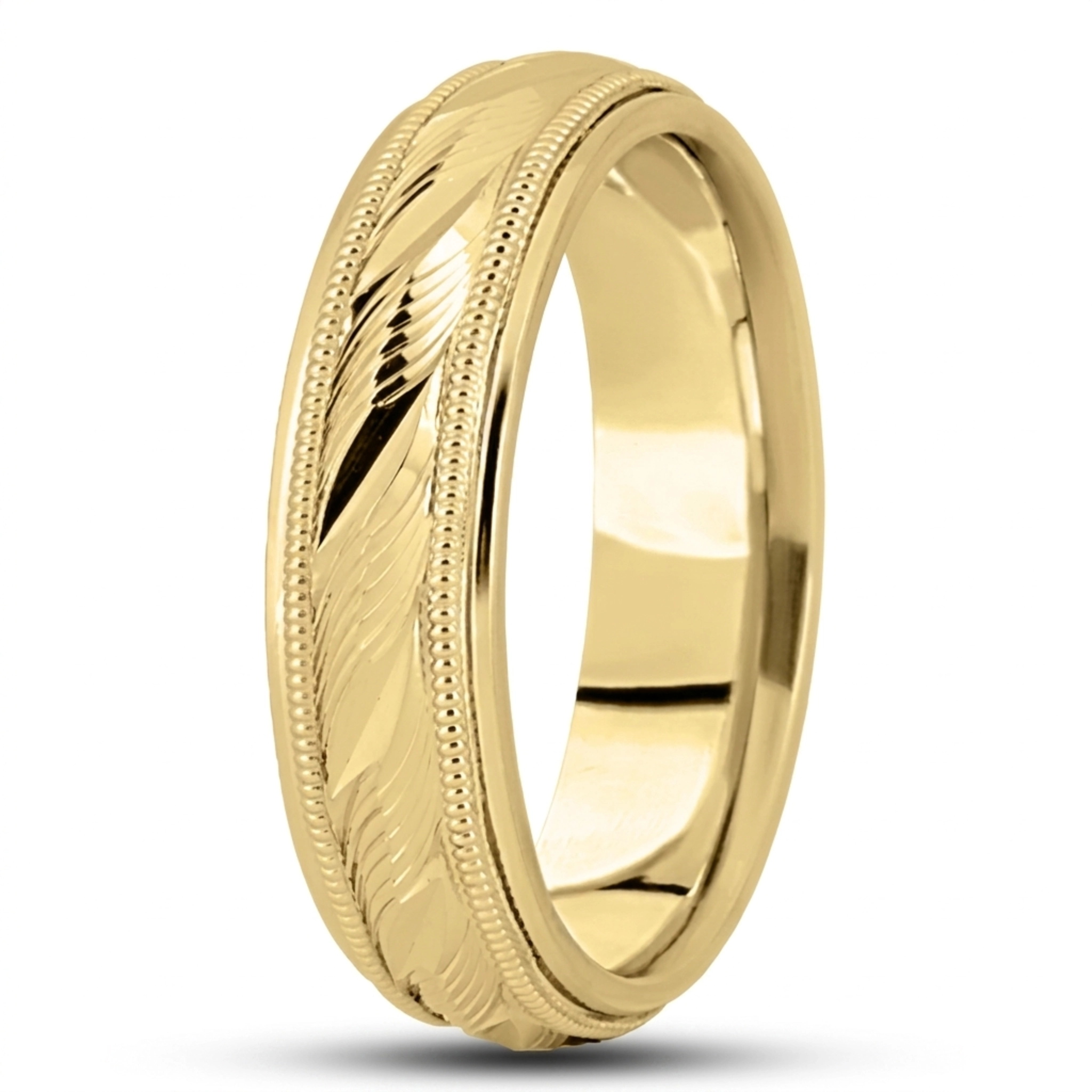 10K yellow gold 6mm. high polish fancy-carved-diamond-cut-wedding-band - alternate view 3