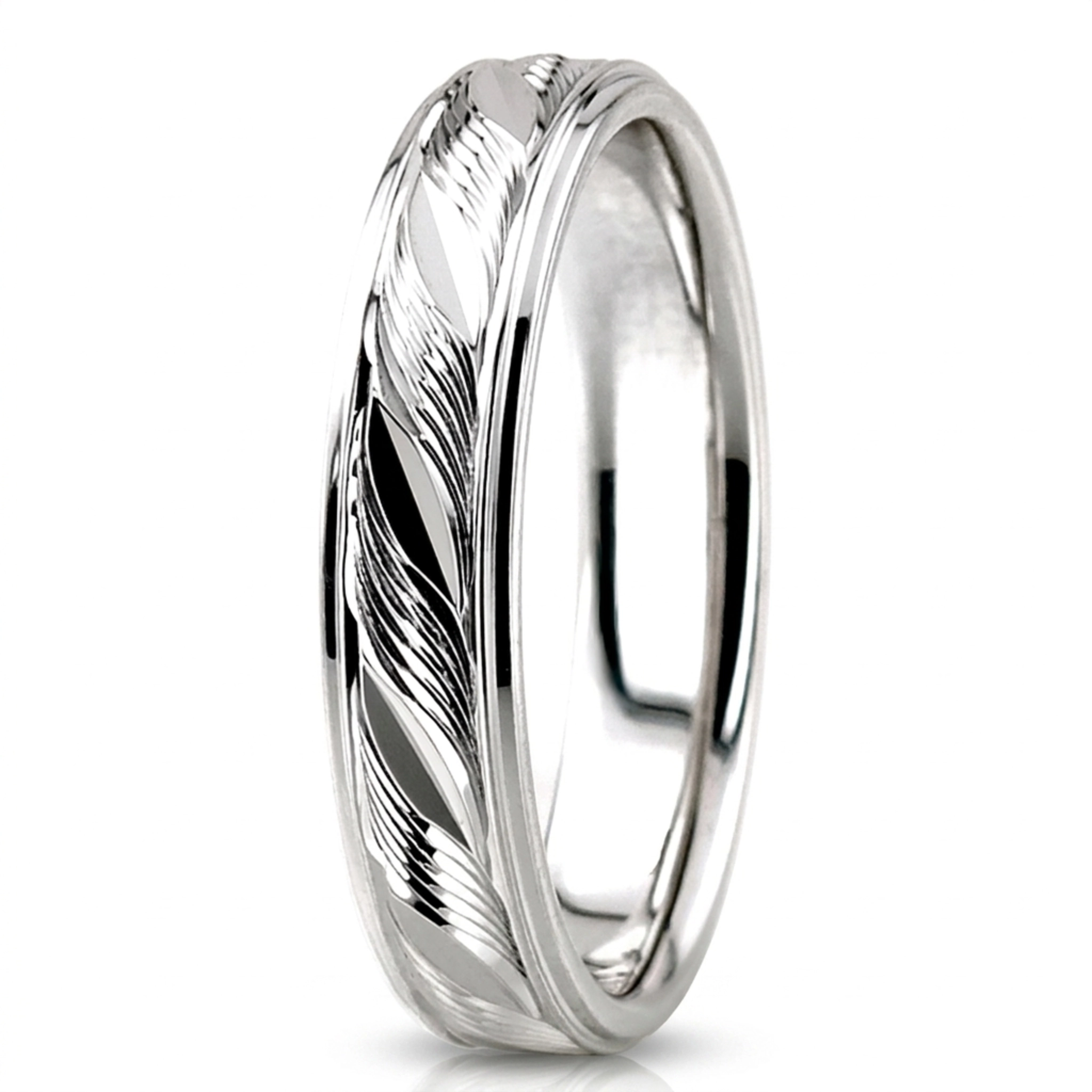 10K white gold 5mm. high polish fancy-carved-diamond-cut-wedding-band - alternate view 4