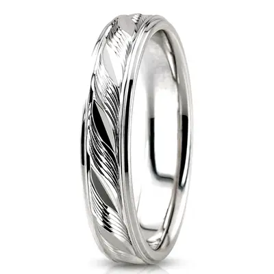 10K white gold 5mm. high polish fancy-carved-diamond-cut-wedding-band - alternate view 4 thumbnail