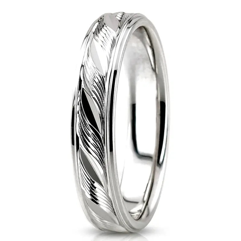 14K white gold 5mm. high polish fancy-carved-diamond-cut-wedding-band - alternate view 4