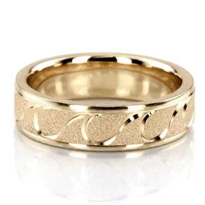10K yellow gold 6mm. wire matte fancy-carved-diamond-cut-wedding-ring - alternate view 3 thumbnail