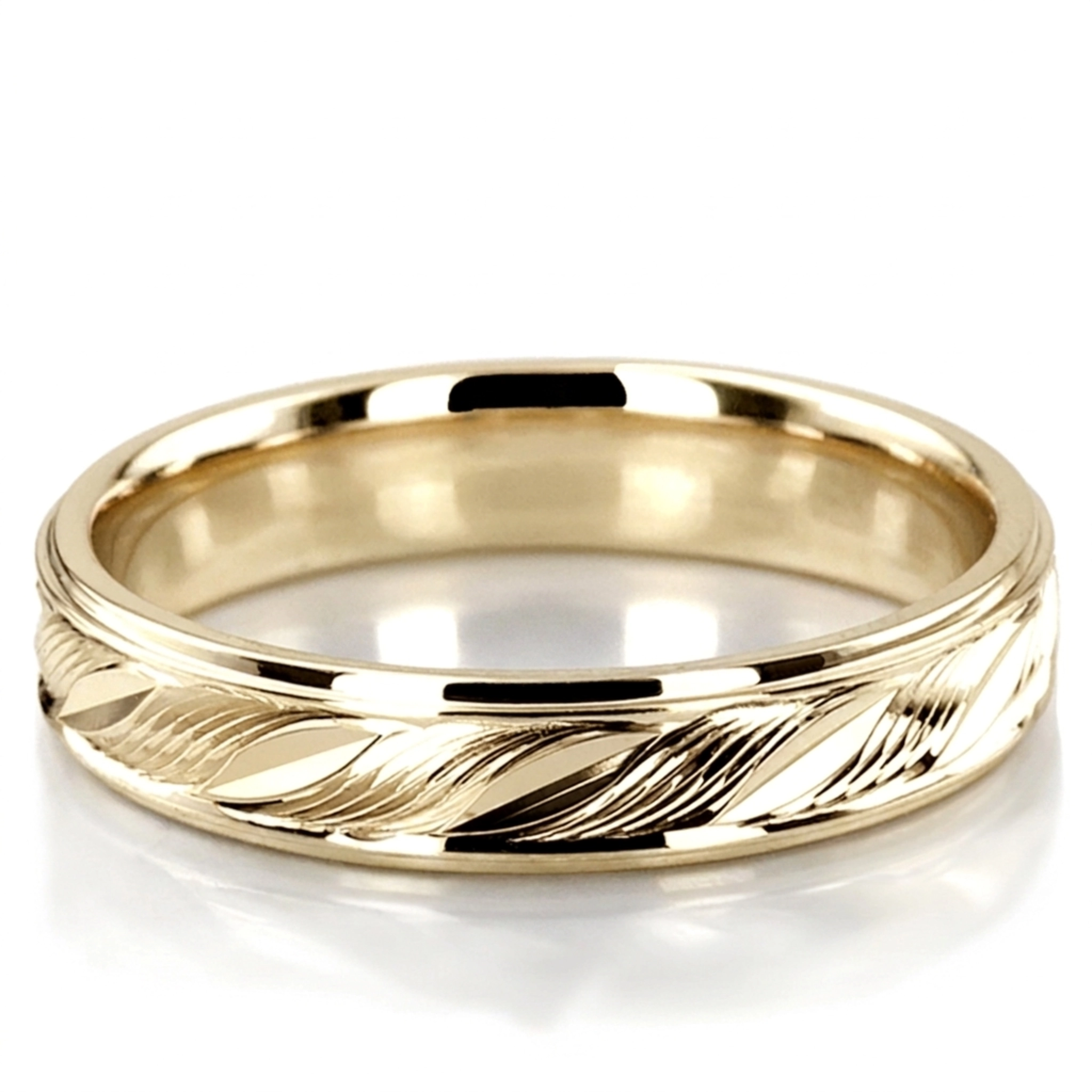 10K yellow gold 5mm. high polish fancy-carved-diamond-cut-wedding-band - alternate view 2