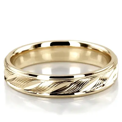10K yellow gold 5mm. high polish fancy-carved-diamond-cut-wedding-band - alternate view 2 thumbnail