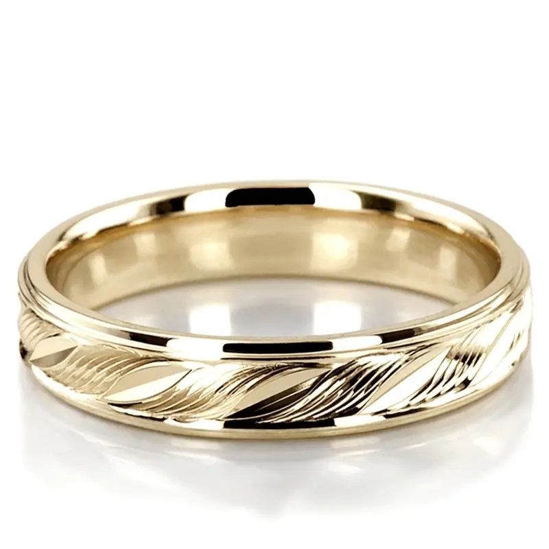 14K yellow gold 5mm. high polish fancy-carved-diamond-cut-wedding-band - alternate view 2