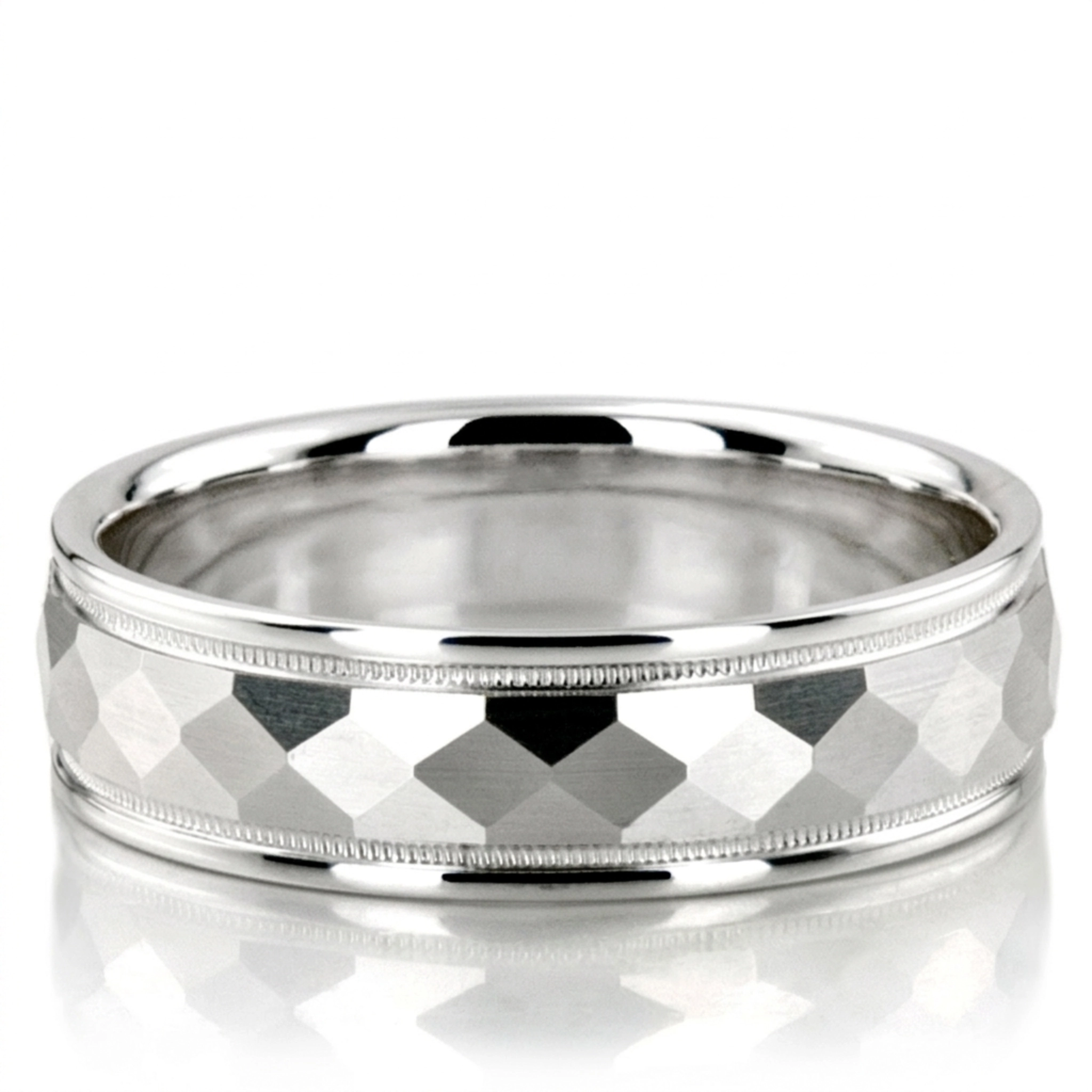 10K white gold 7mm. satin wedding-band-diamond-cut - main view