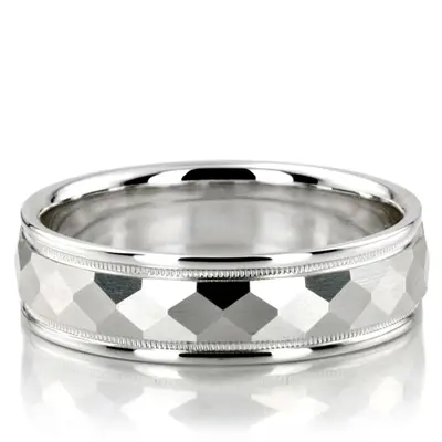 Unique Honeycomb Style Fancy Carved Wedding Ring 