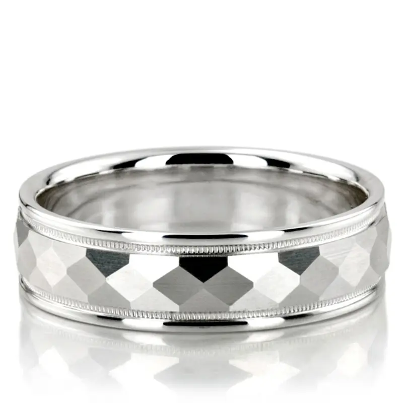10K white gold 7mm. satin wedding-band-diamond-cut - main view