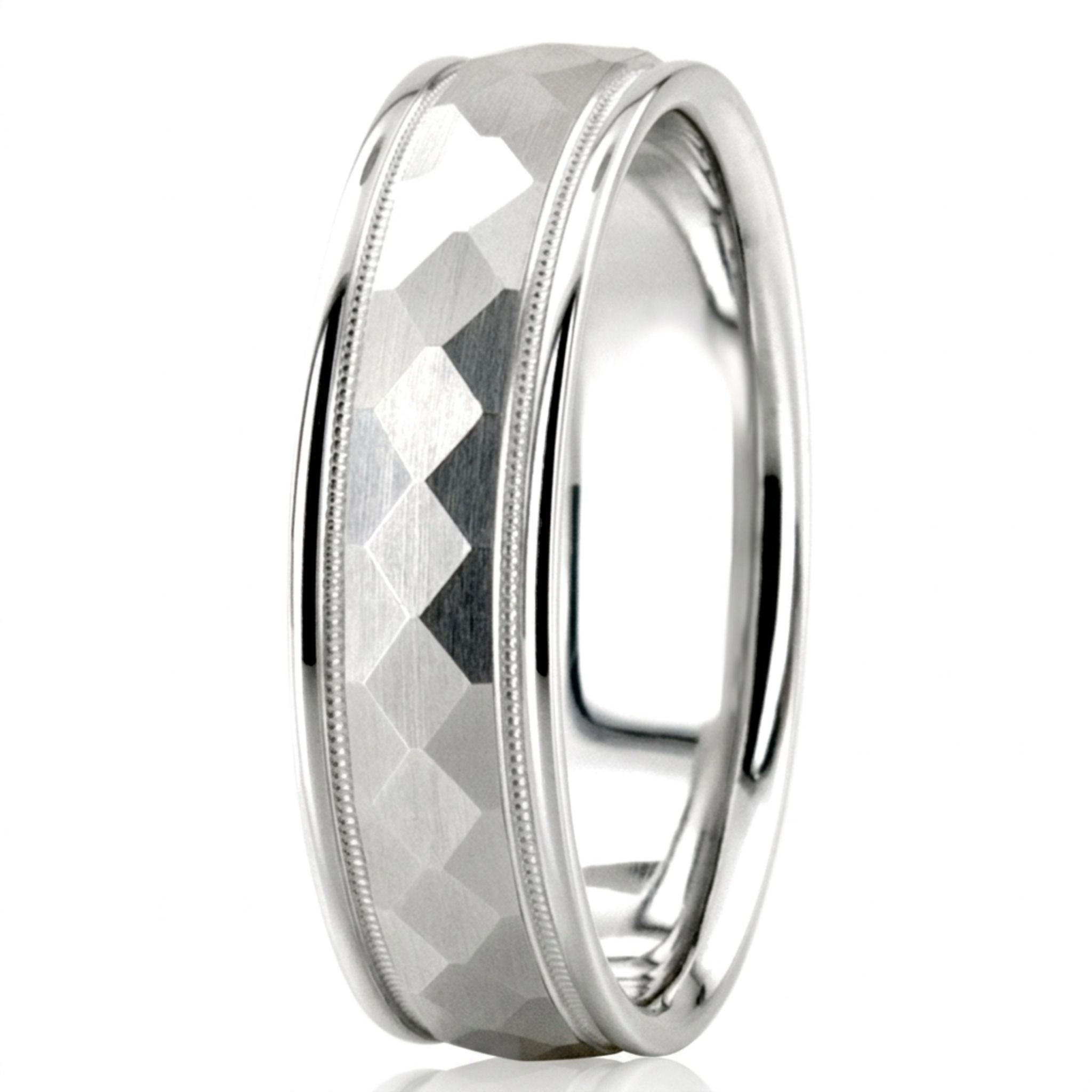 10K white gold 7mm. satin wedding-band-diamond-cut - alternate view 3