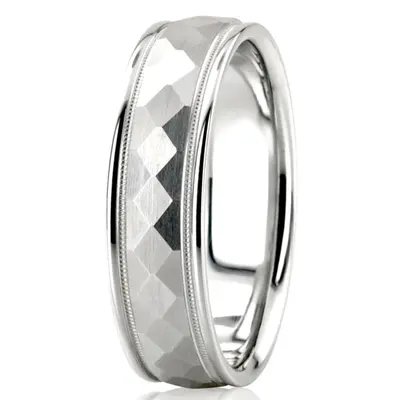 10K white gold 7mm. satin wedding-band-diamond-cut - alternate view 3 thumbnail