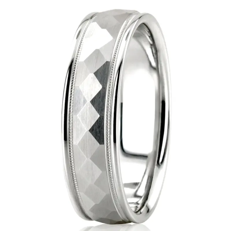 10K white gold 7mm. satin wedding-band-diamond-cut - alternate view 3