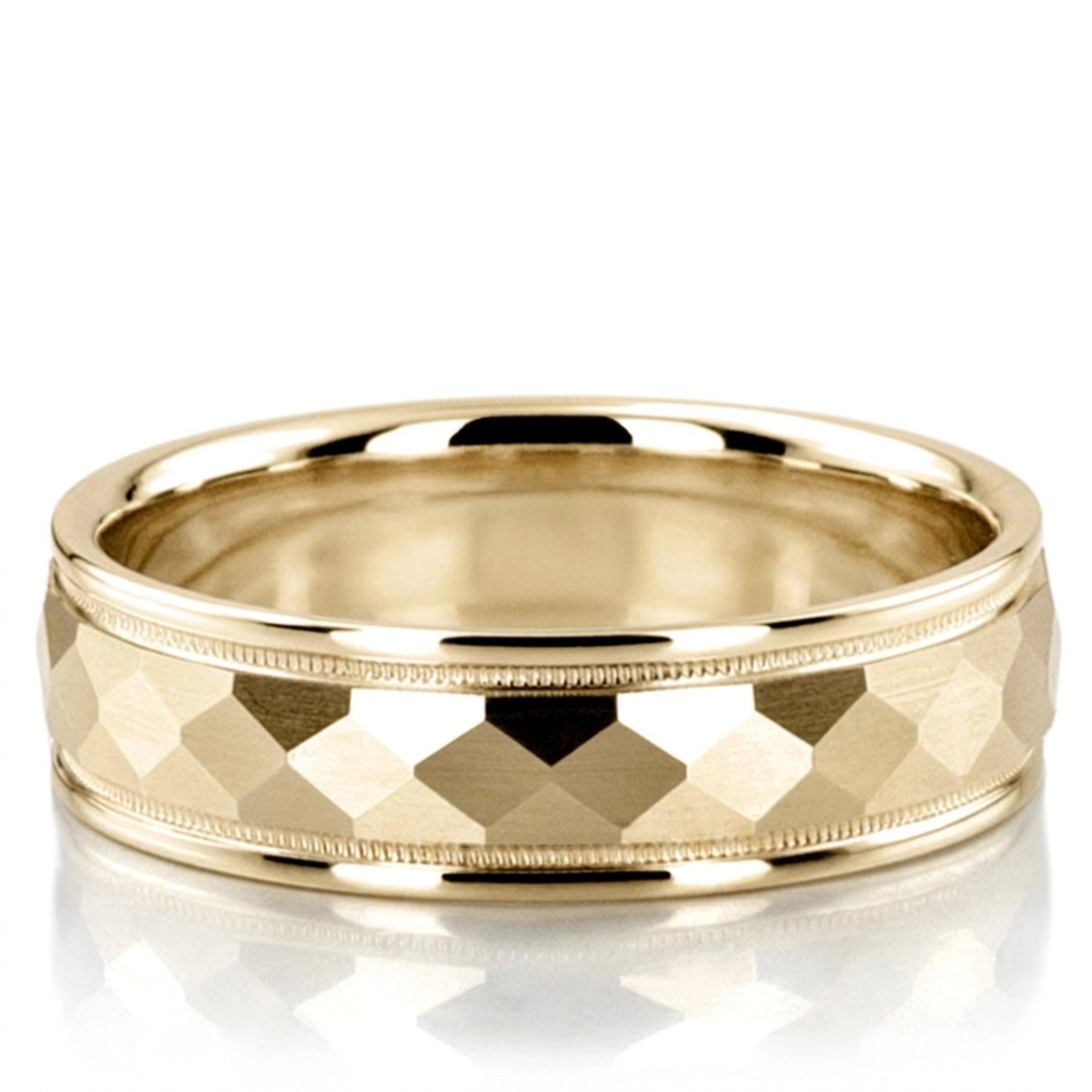 10K yellow gold 7mm. satin wedding-band-diamond-cut - alternate view 2