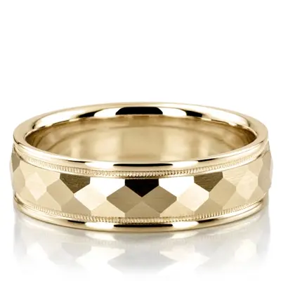 10K yellow gold 7mm. satin wedding-band-diamond-cut - alternate view 2 thumbnail