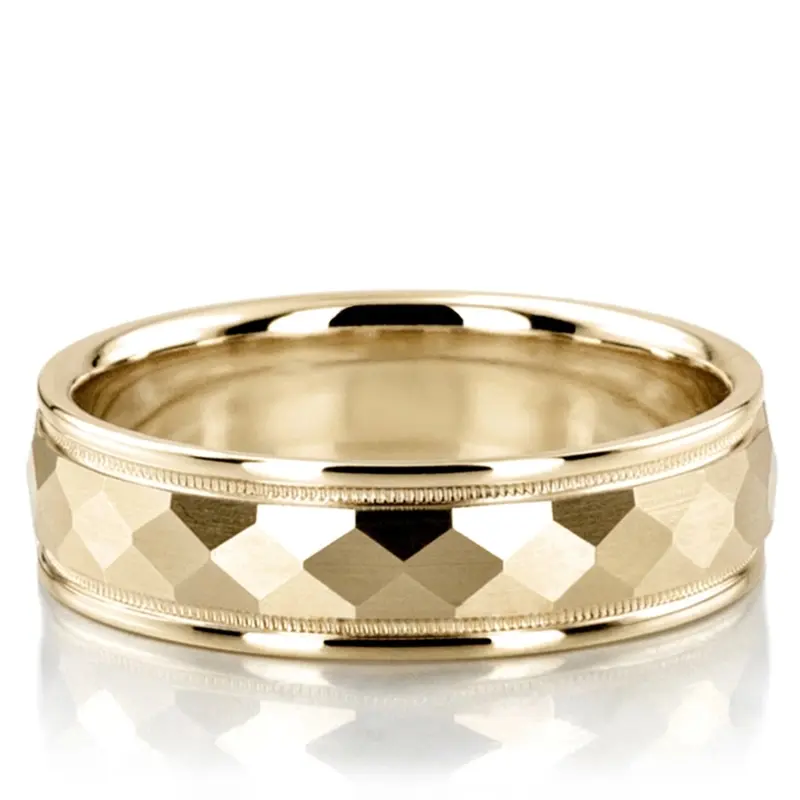 10K yellow gold 7mm. satin wedding-band-diamond-cut - alternate view 2