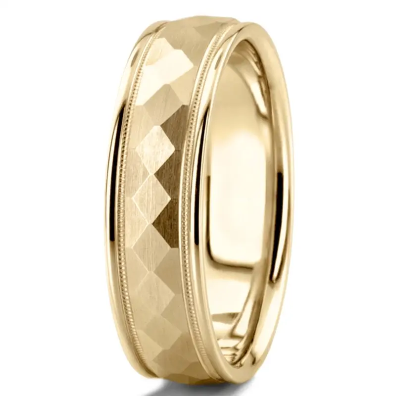 10K yellow gold 7mm. satin wedding-band-diamond-cut - alternate view 4