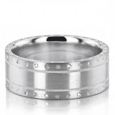 10K white gold 8mm. satin designer-wedding-band - main view thumbnail