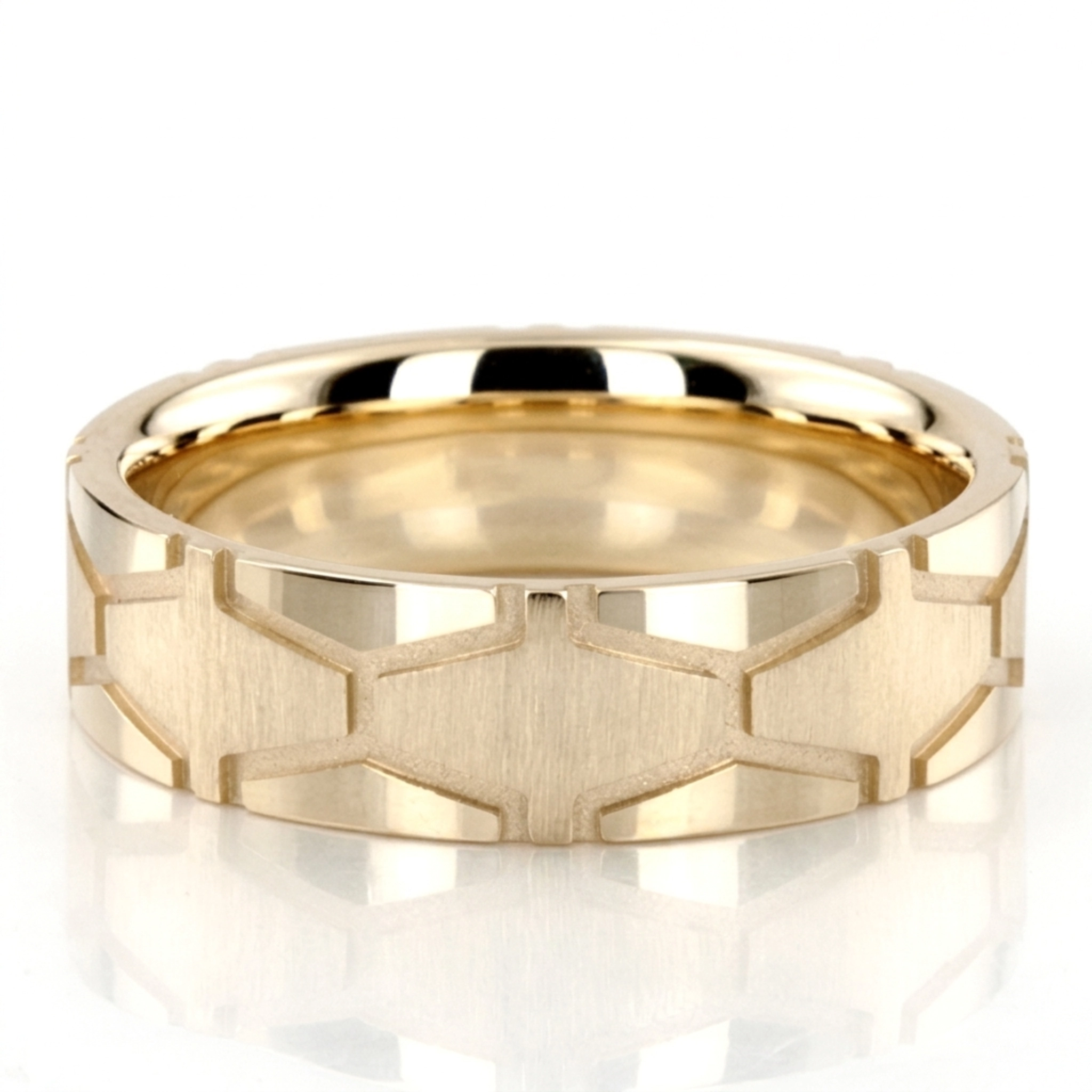10K yellow gold 7mm. cross satin x-cut-fancy-wedding-ring - main view