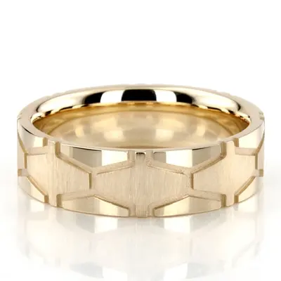 10K yellow gold 7mm. cross satin x-cut-fancy-wedding-ring - main view thumbnail