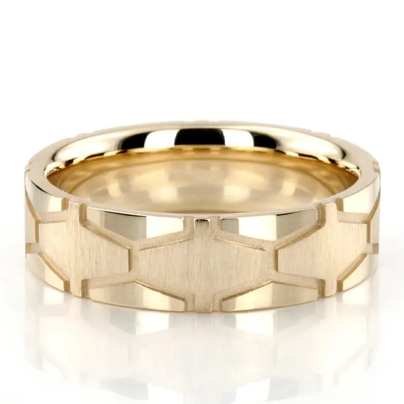 14K yellow gold 7mm. cross satin x-cut-fancy-wedding-ring - main view