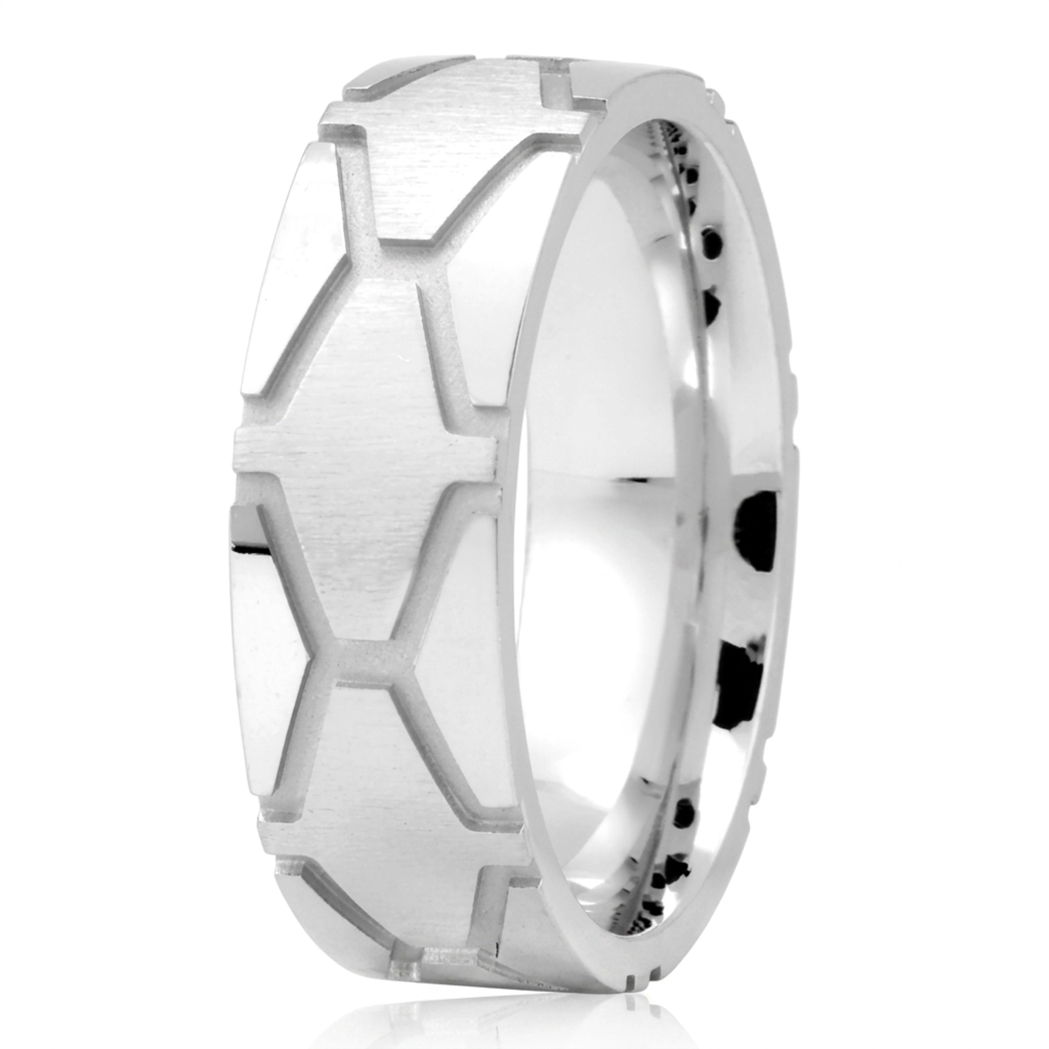 10K white gold 7mm. cross satin x-cut-fancy-wedding-ring - alternate view 3