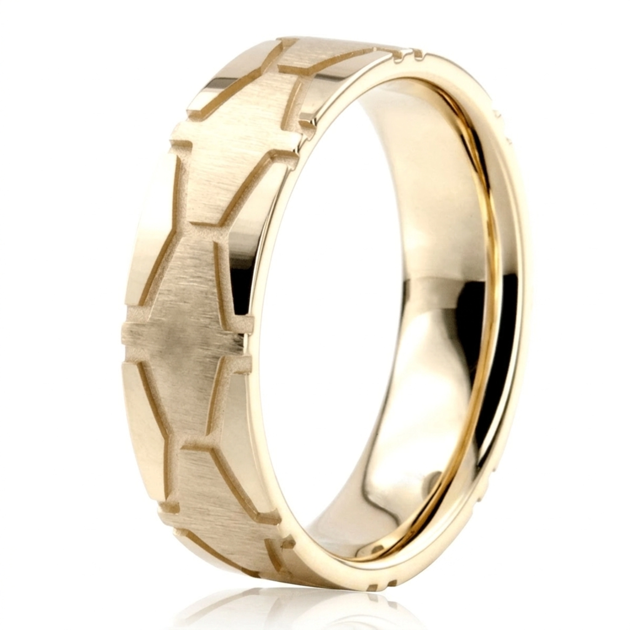 10K yellow gold 7mm. cross satin x-cut-fancy-wedding-ring - alternate view 4