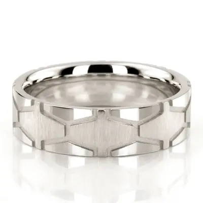 10K white gold 7mm. cross satin x-cut-fancy-wedding-ring - alternate view 2 thumbnail
