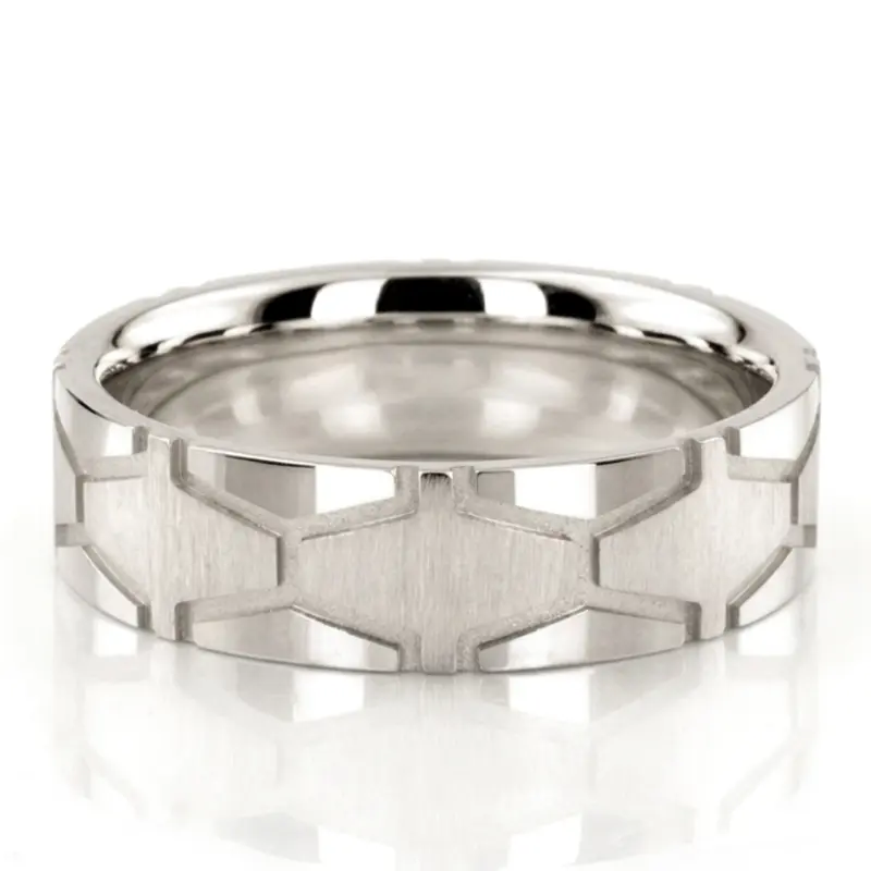 14K white gold 7mm. cross satin x-cut-fancy-wedding-ring - alternate view 2
