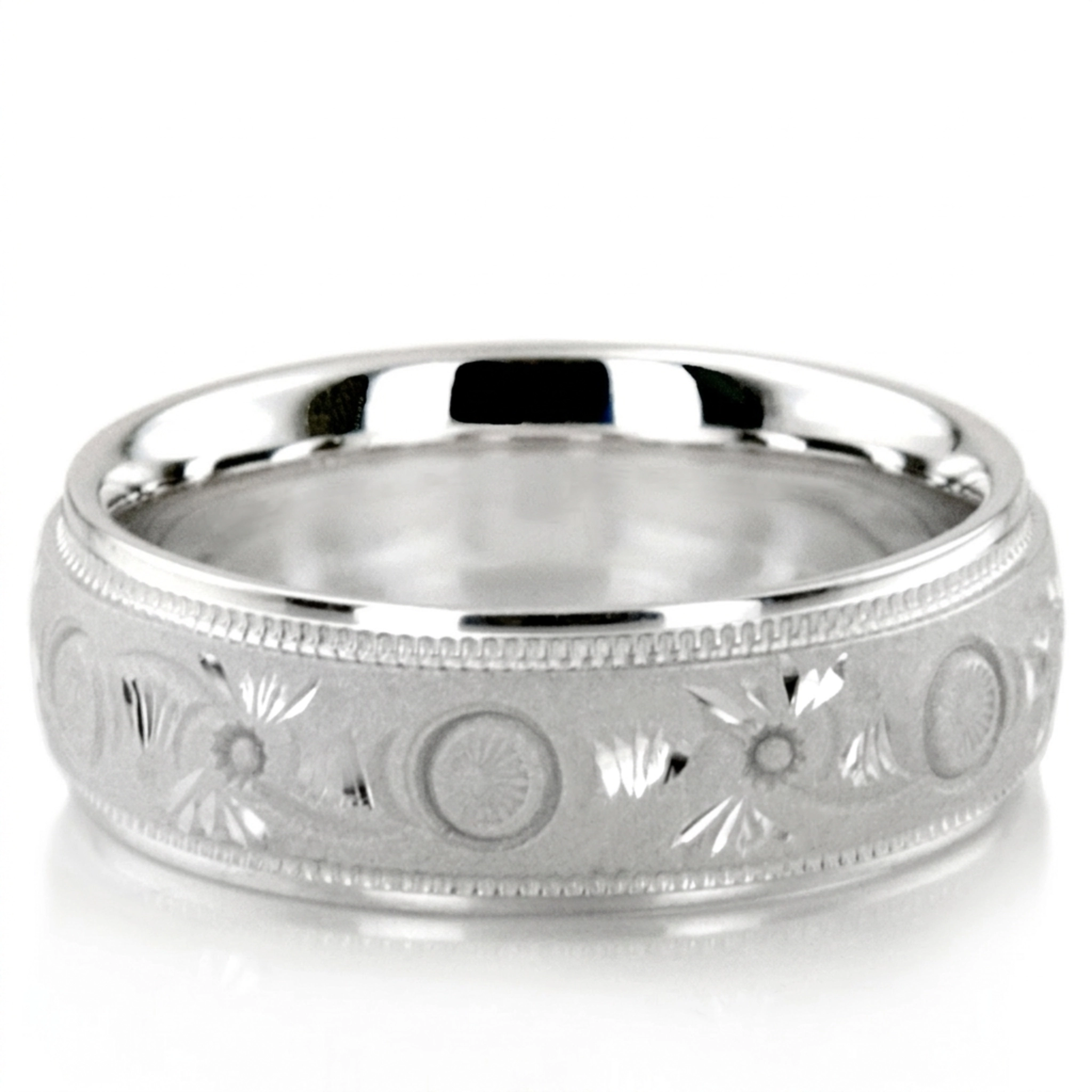 10K white gold 6mm. same as picture floral-carved-fancy-wedding-ring - main view