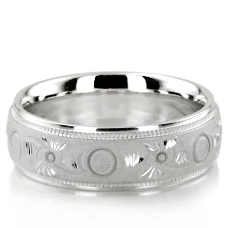 14K white gold 6mm. same as picture floral-carved-fancy-wedding-ring - main view