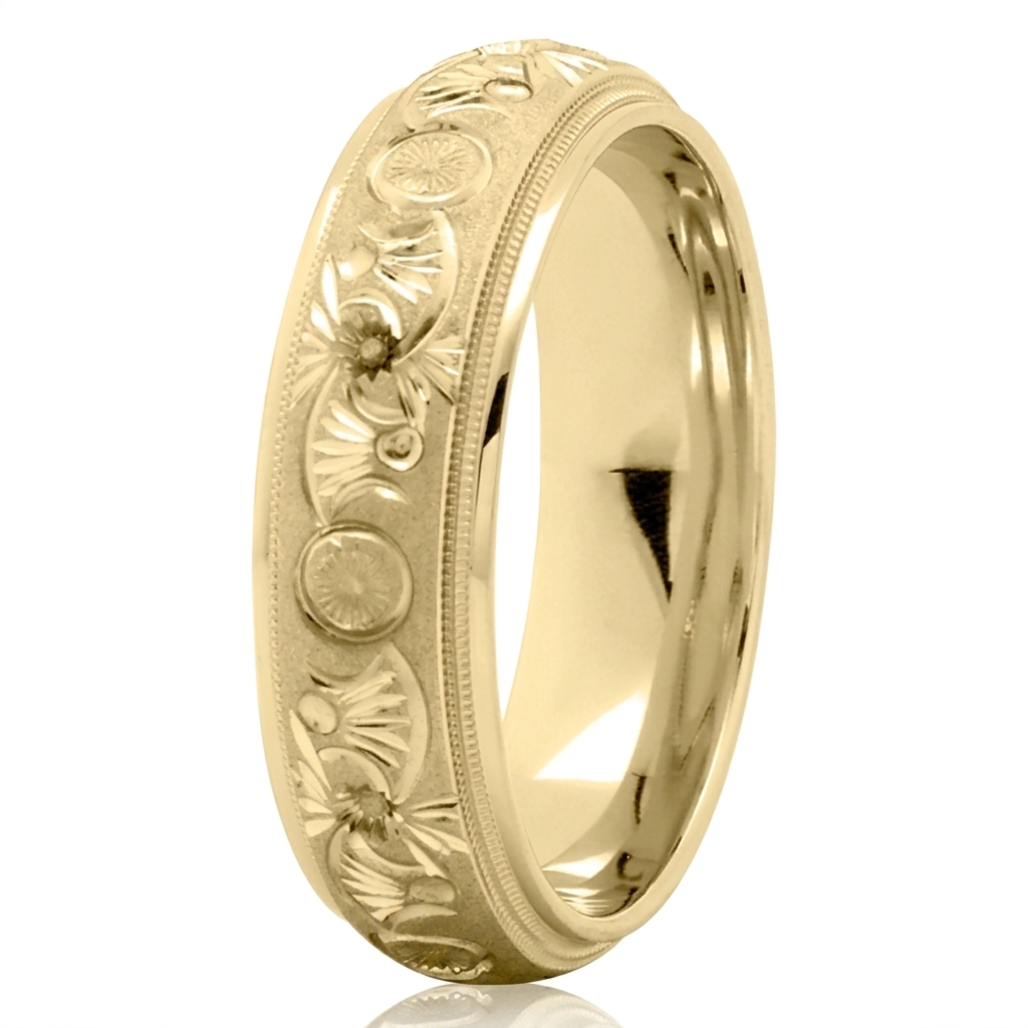 10K yellow gold 6mm. same as picture floral-carved-fancy-wedding-ring - alternate view 3